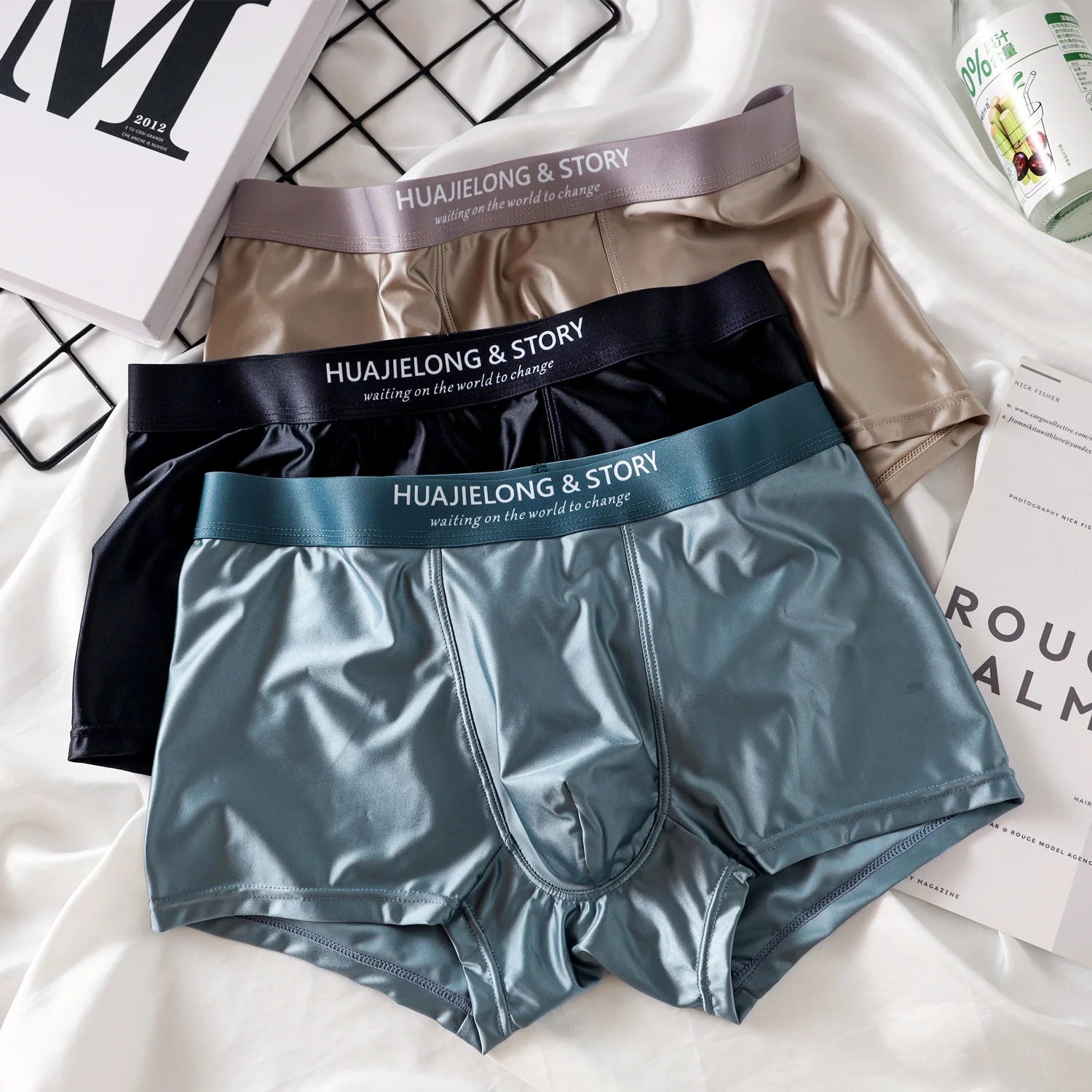 1/3Pcs Atmungsaktive Dünne Satin Seide Boxer Briefs Nahtlose Mittlere Taille Eis Seide Boxer Unterhose Glatte Unterwäsche für Männer Täglich