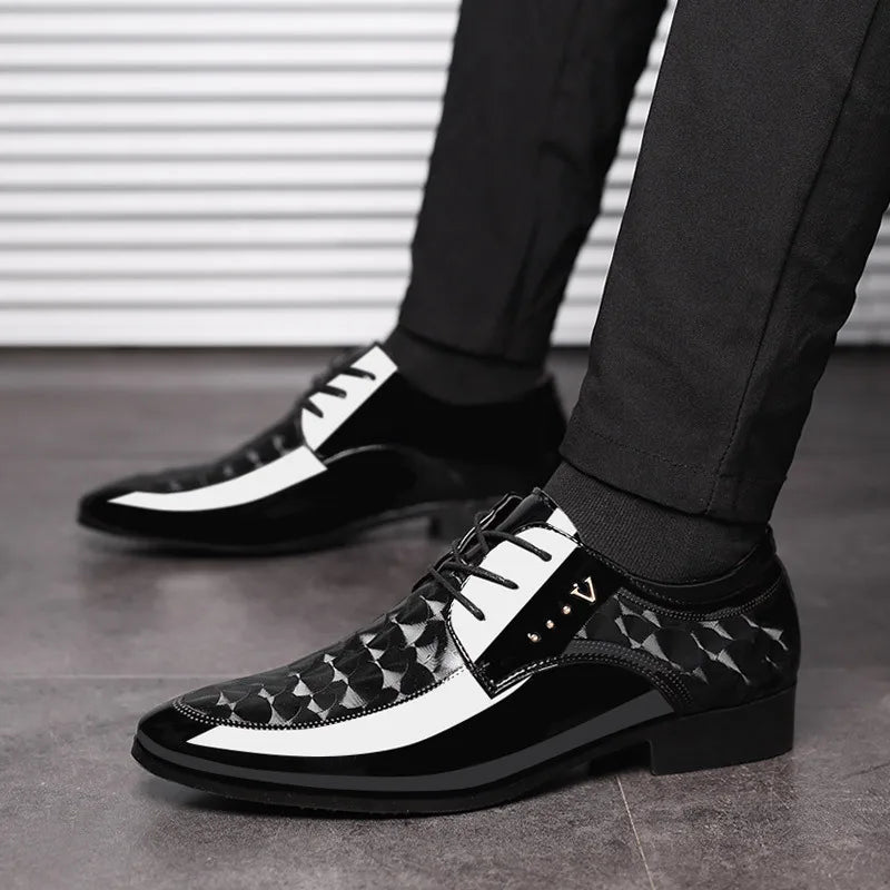 Oxford shoes for men luxury patent leather wedding shoes office slip on men work shoe New Pointed Toe derbies sapatos masculinos