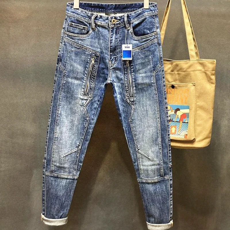Jeans für Herren, Harem, zerrissen, hochwertige, lockere Herren-Cowboy-Hose, Buggy, stilvoller Punk-Boot-Cut, Vintage-gerissene, gewaschene Retro-Hose, L