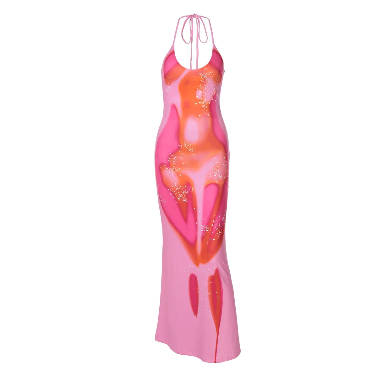 Hugcitar 2025 Frühling Halter Print Halter-Backless Verband Gürtel Sexy Bodycon Maxi Kleid Frauen Mode Outfits Streetwear Festival