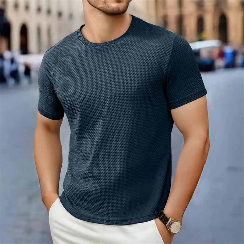 Lässiges Kurzarm-T-Shirt für Herren, 2025, neue Knochenblume, einfarbig, O-Ausschnitt, modisch, atmungsaktiv, bequem, Sommer, vielseitiges Oberteil