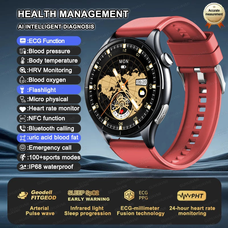 2025, neue EKG + PPG, Gesundheitsdiagnose, Smartwatches, Männer und Frauen, Uhr, Harnsäure, Lipid, BP, Herzfrequenz-Tracker, NFC, Sport-Smartwatch, IOS