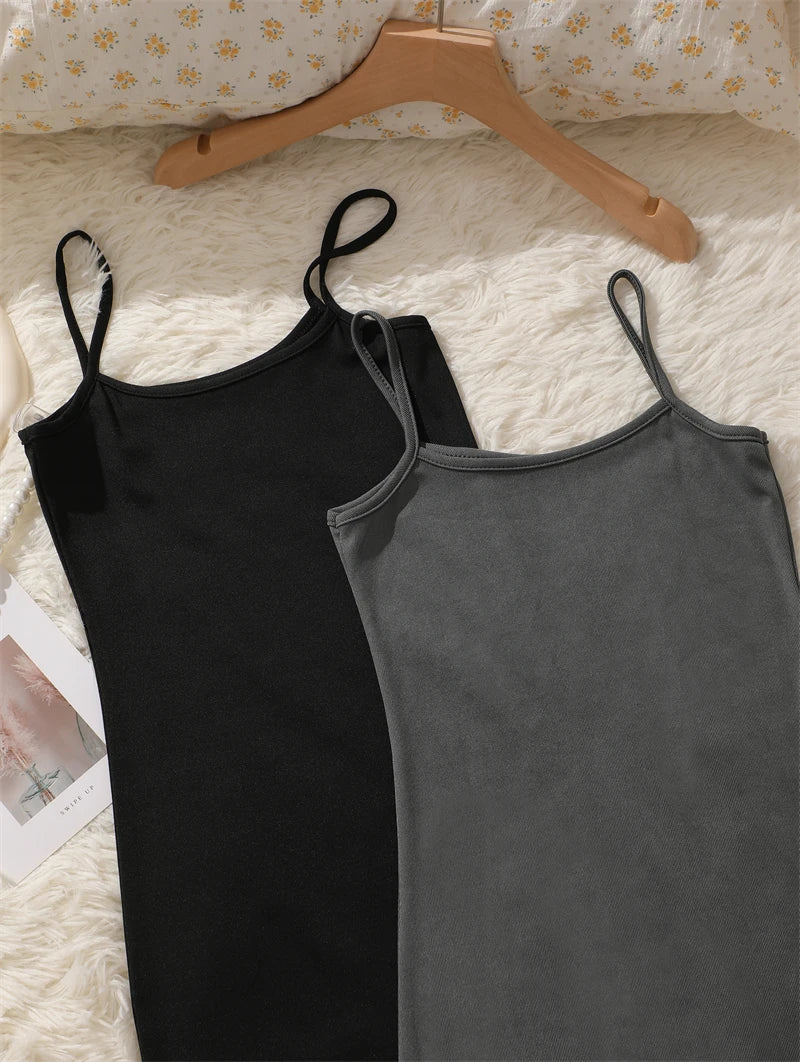 Sommerliches nahtloses Trägerkleid, ärmelloses Satin-Nachthemd, dehnbare Damen-Schlafkleidung mit Spaghettiträgern, lockere Freizeitkleidung für zu Hause