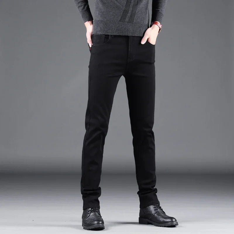 Frühling Herbst Neue männer Reine Schwarz Dünne Jeans Elastische Gerade Hosen Business-Mode Freizeit Koreanische Vintage Denim Hosen Männlich