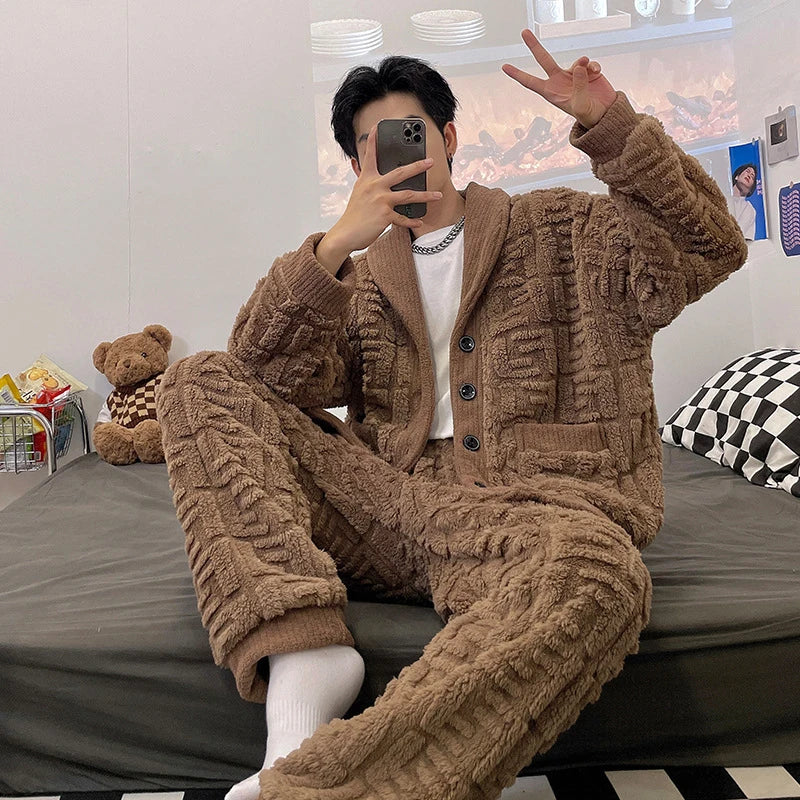 Neueste männer Winter Verdicken Warme Flanell Pyjamas Sets Männlichen Langarm Plus Größe Pyjamas Nachtwäsche Homewear Casual