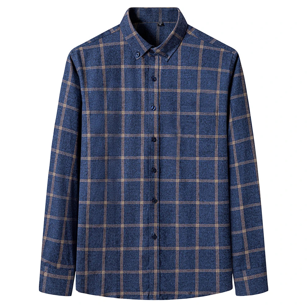 Langärmliges Flanell-Karohemd für Herren – weiche reine Baumwolle, Button-Down-Hemden, dick, Herbst und Winter – Wochenend-Casual, Ausgehen