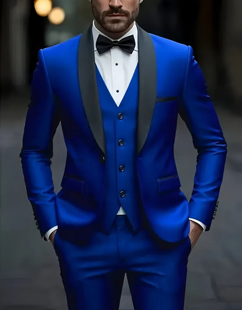 Formelles Anzugset für Herren, Business-Casual, Slim-Fit-Smoking für Hochzeit, langärmliges Revers mit Kerbe, Bräutigam