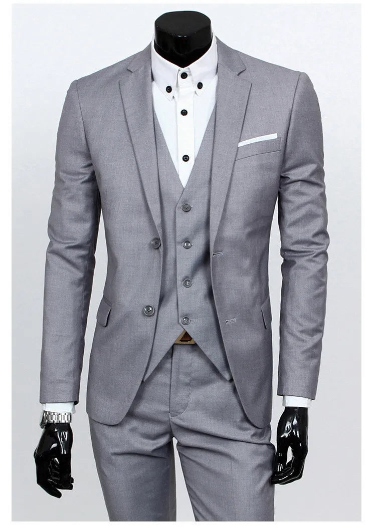 Frühling Herbst Neue Mode Für Männer Trendy Schlank Business Einfarbig 3 Stück Anzüge Sets Einzigen Greasted Blazer Weste Hosen