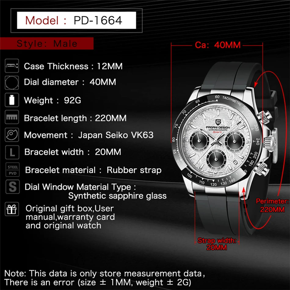 40mm Neue V2 PAGANI DESIGN männer Quarz Uhren Sapphire Retro Chronograph Edelstahl Wasserdichte Uhr Männer Relogio Masculino