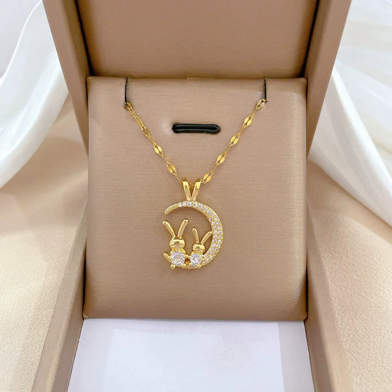 EILIECK 316L Edelstahl Glanz Zirkonia Schwan Anhänger Halskette Gold Farbe Textur Metall Personalisierte Schmuck Halskette