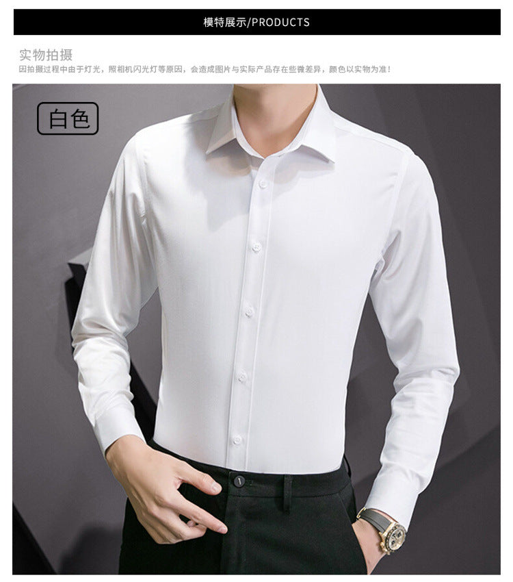 Neue Plus Größe Männer Einfarbig Business Hemd Mode Klassische Grundlegende Beiläufige Dünne Weiße Langarm-shirt Marke Kleidung