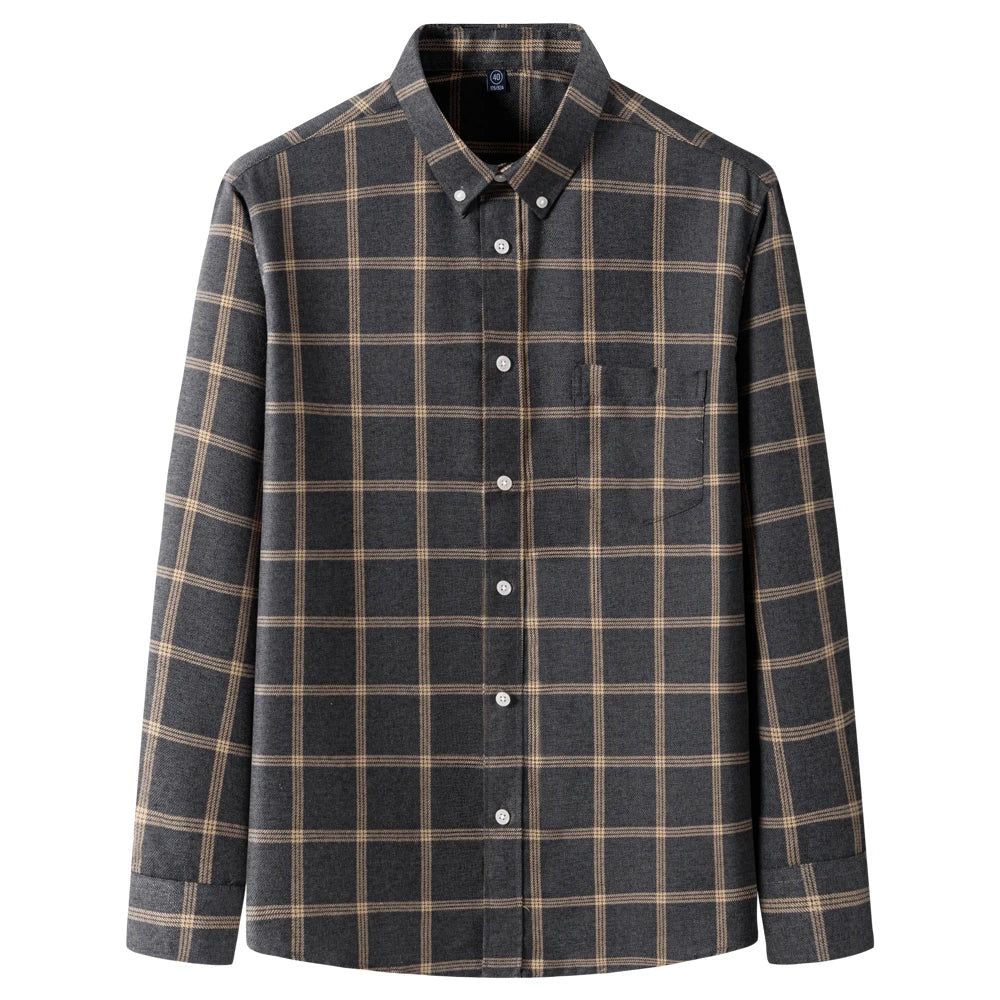 Langärmliges Flanell-Karohemd für Herren – weiche reine Baumwolle, Button-Down-Hemden, dick, Herbst und Winter – Wochenend-Casual, Ausgehen
