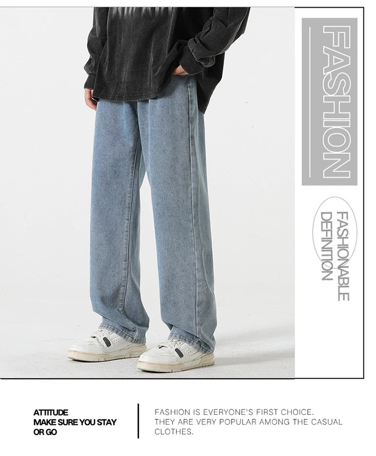 Jeans für Herren im Frühjahr und Sommer 2022, neuer Stil, Trend, gerade, vielseitige Freizeithose, lockere Hose mit weitem Bein