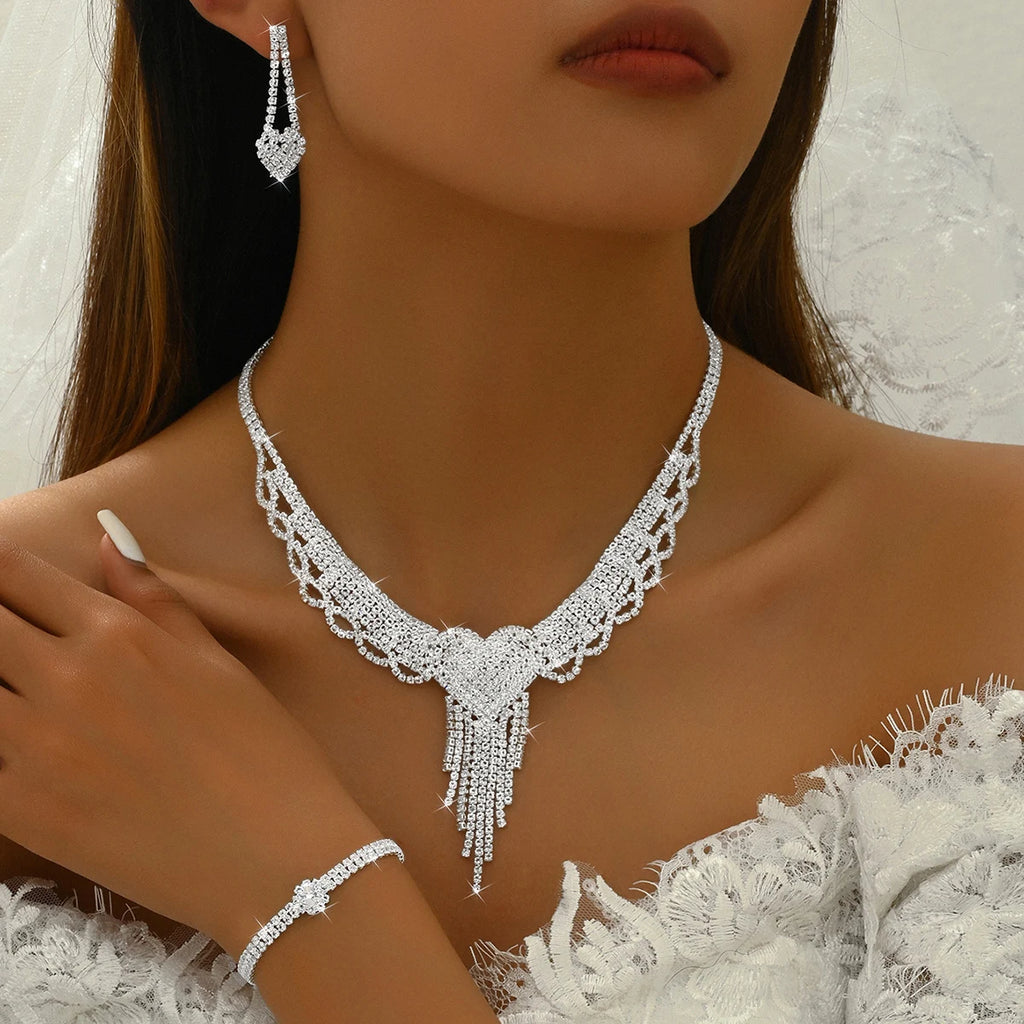 5/4/3PC Women's Fashion Design Peach Heart Tassel Earrings Necklace Bracelet Set Wedding Banquet Party Holiday Gift