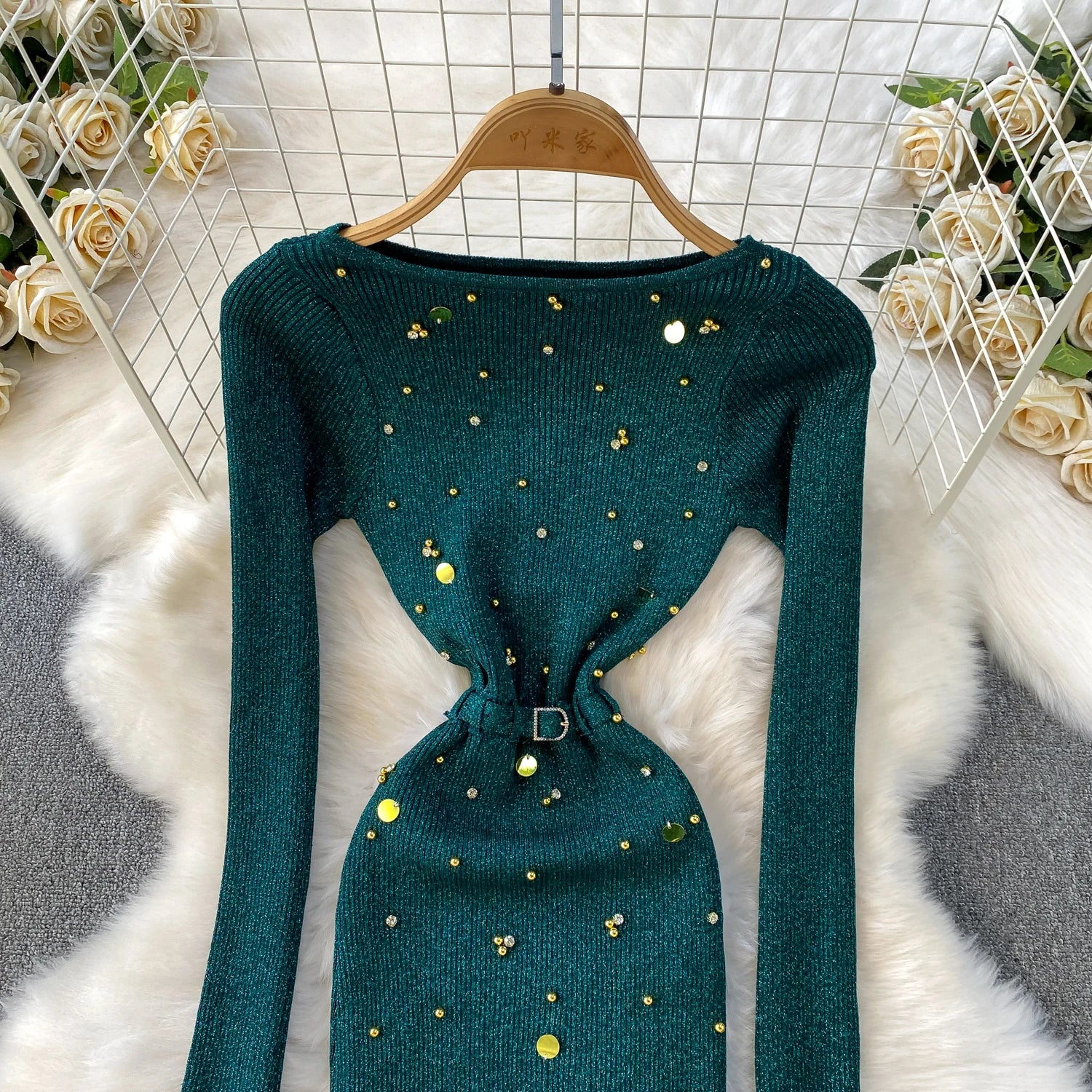 Schickes, sexy, elegantes, langärmliges, figurbetontes O-Ausschnitt-Kleid für Damen, koreanische Abendkleider für Modezeremonie