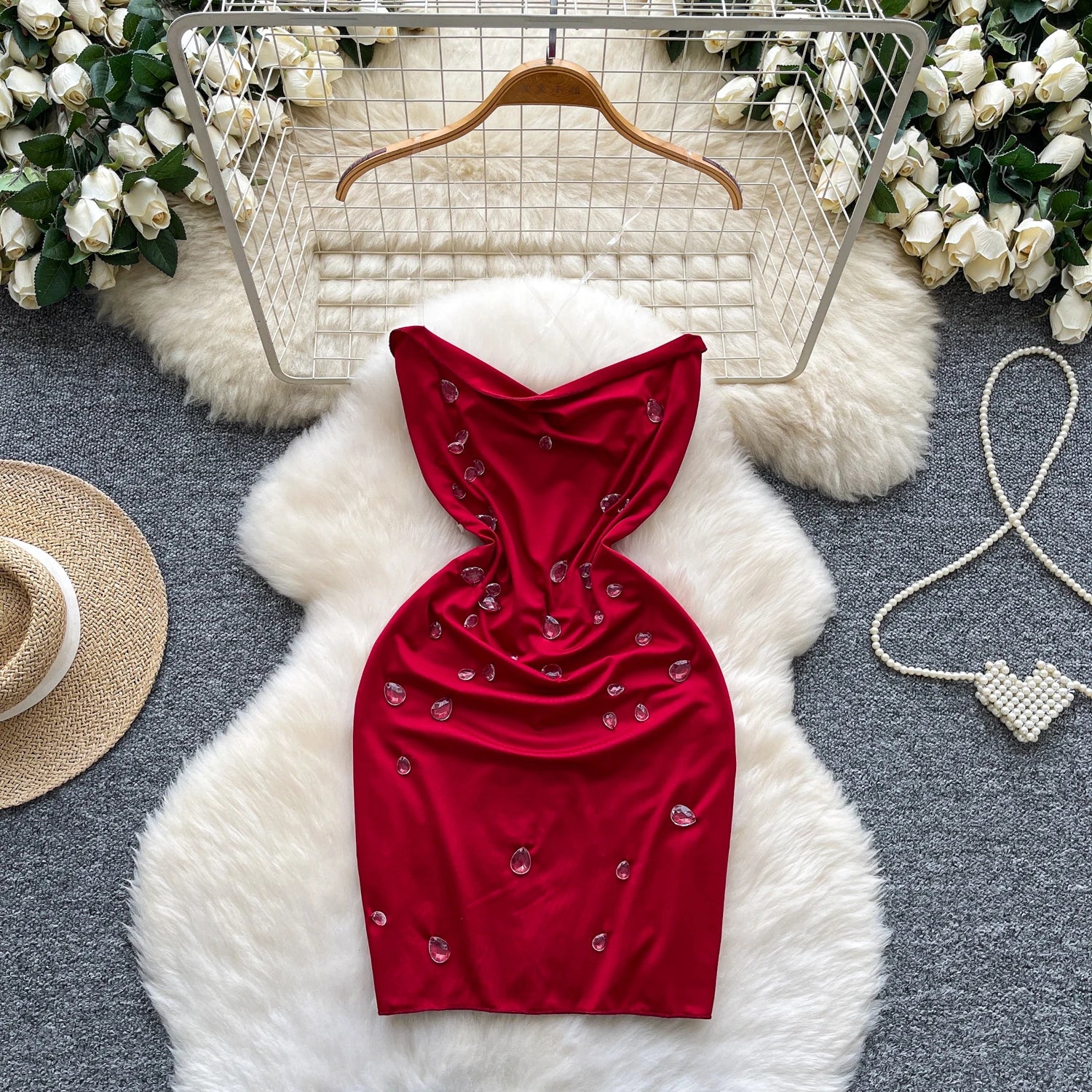 SINGREINY Mode Perlen Mini Sommerkleid Transparent Sling Design Schwingen Kragen Heißer Sommer Damen Sexy Backless, Figurbetontes Kleid