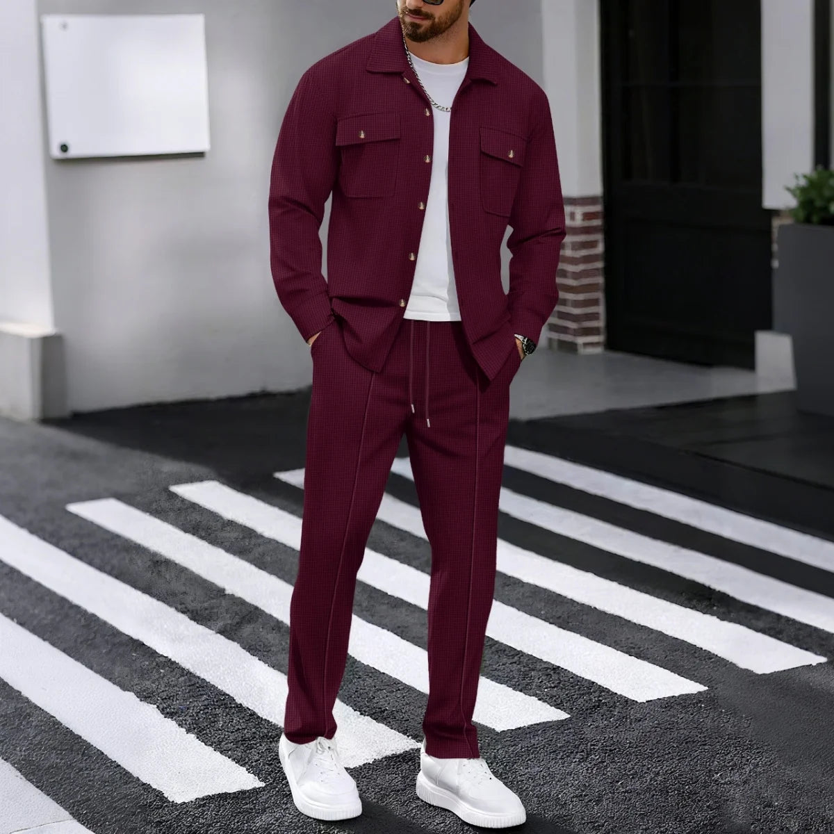Männer Frühling Herbst Casual Anzug Street Style Einfarbig Lose Gepolsterte Lange Ärmeln Zwei-Stück Set Modische Oberbekleidung anzug set