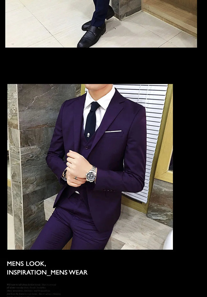 Frühling Herbst Neue Mode Für Männer Einfarbig Dünne Anzug Sets Casual Trendy Business 3 Stück Sets Blazer Weste Hosen männlichen