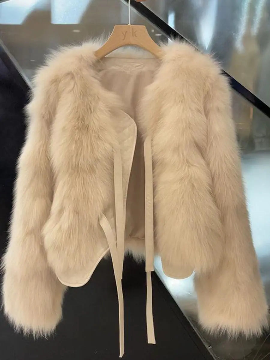 Nachahmung Fuchs pelz gras Mantel frauen Kurze 2025, Herbst/Winter Neue Koreanische version Vielseitig Spitze up Dicke top Weibliche Warme Outwear