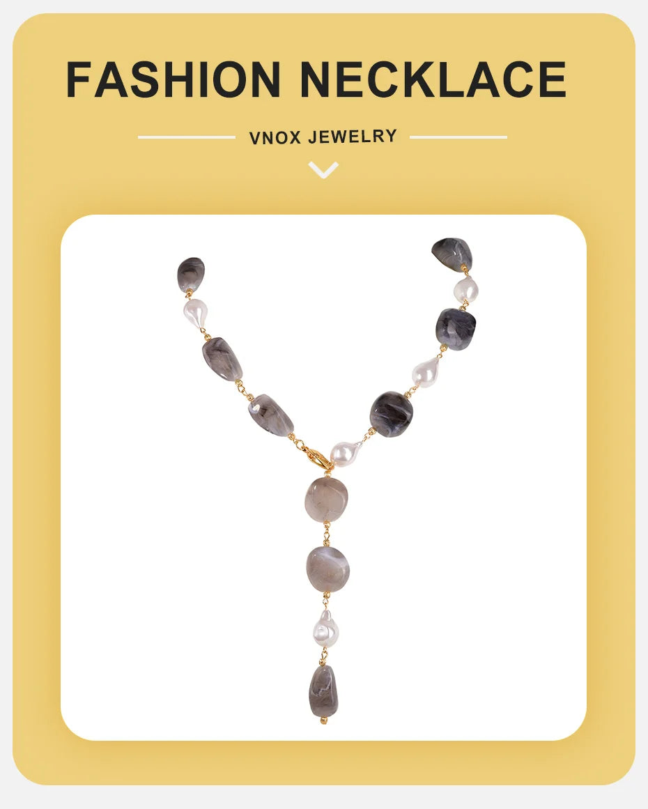 Vnox klobige Halskette mit unregelmäßigen Perlen für Damen, zweifarbige Winterpulloverkette, Schlüsselbein-Hals-Accessoires