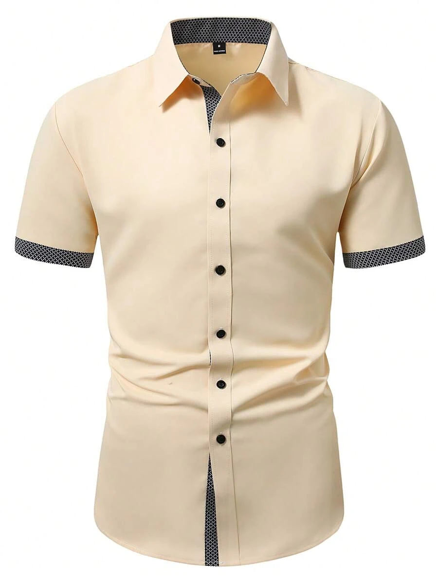 Frühling Sommer Neue Herrenkleidung Kurzarm Farbblock-Hemd 95% Polyester 5% Spandex