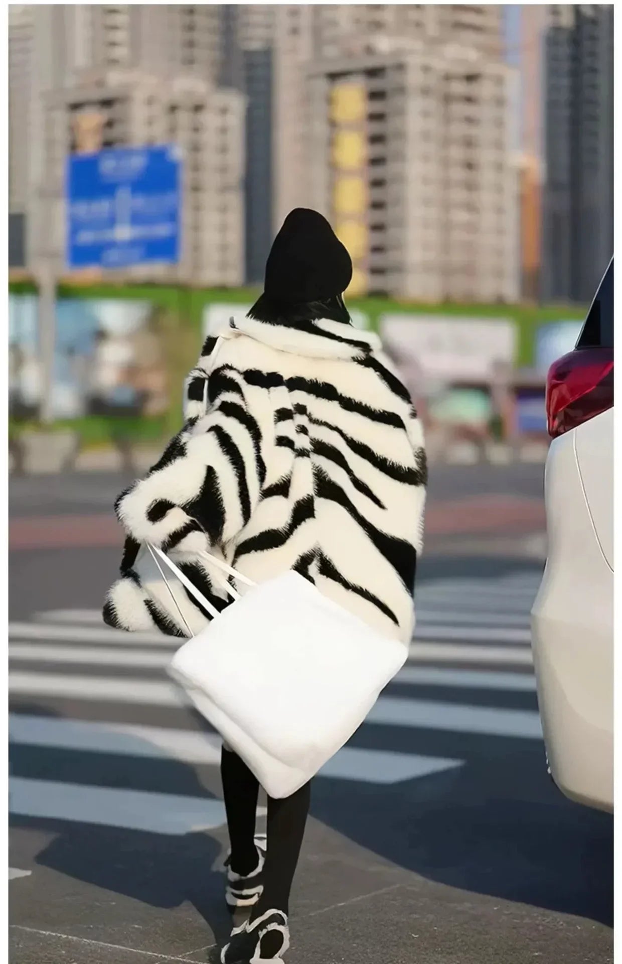 Toca Zebra-Muster, großer Skimmer-Kragen, Simulationsfell, neuer Trendmantel, verdickt, modisch, Gas, Freizeit, vielseitig