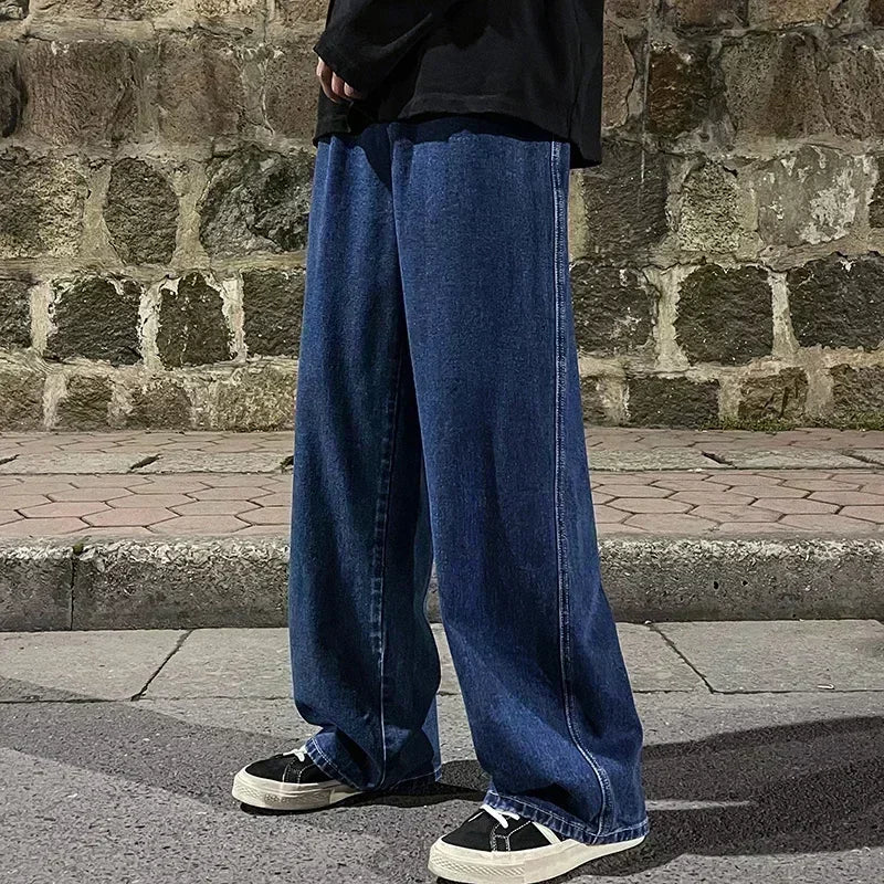 2025 neue Streetwear Lose Jeans Männer Koreanischen Stil, Mode, Lose Gerade Breite Bein Hosen Männer der Marke Kleidung Schwarz Licht blau