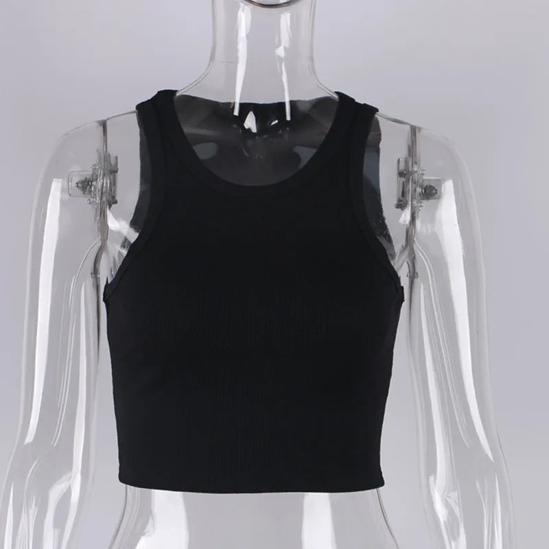 Rippstrick grünes Damen-Tanktop, Sommer, lässig, Basic, dünn, Weste, ärmellos, weiß, schulterfrei, Y2K, sexy Damen-Crop-Top