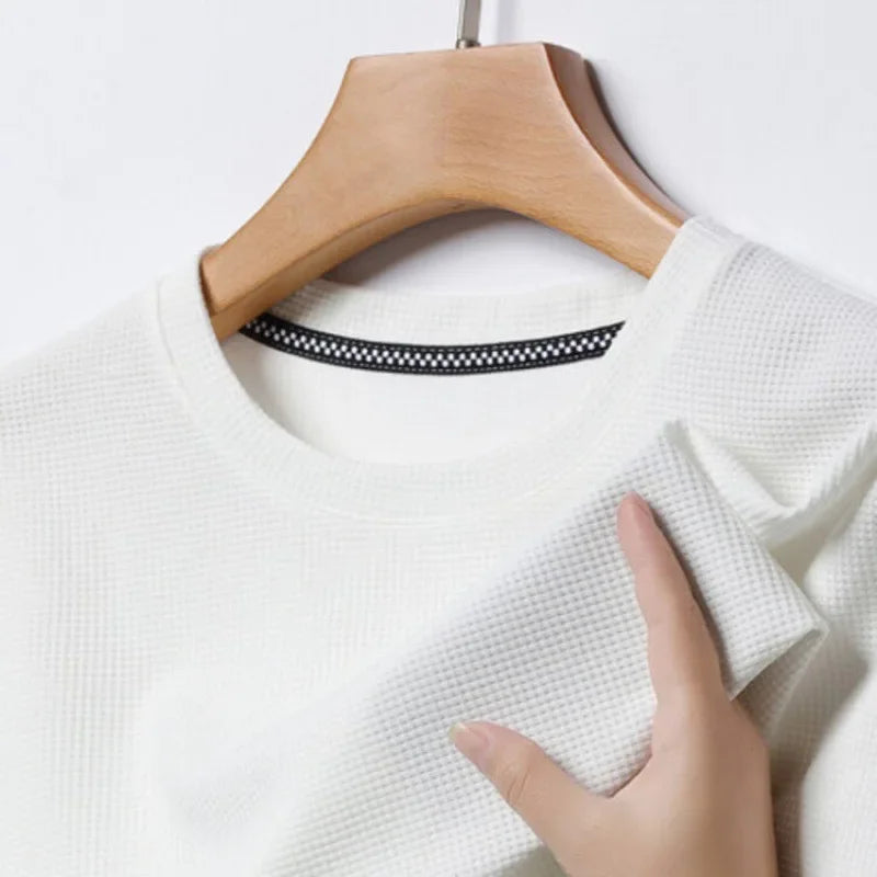 Kurzarm-PoloshirtKurzarm Waffle Solid Polot Fashion Splicing Herren-Rundhals-Top aus Baumwolle mit kurzen Ärmeln für den täglichen Gebrauch
