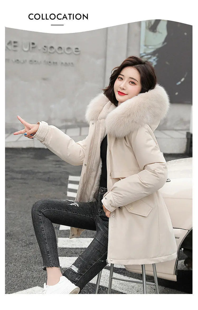Frühling Parkas Frauen Mäntel Mittlere Länge Mantel Dicke Warme Mit Kapuze Kordelzug Jacken Splice Zipper Enge Taille Jacke Herbst Winter