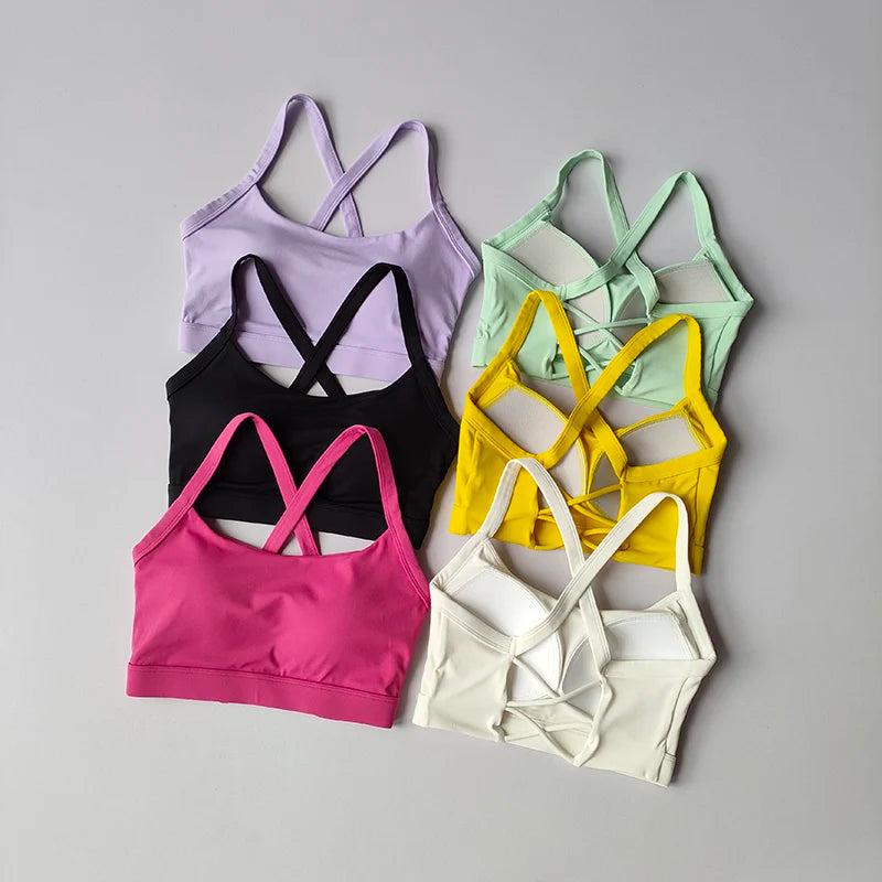 Slim Shoulders Sexy Yoga Vest Fixed Cup Medium Intensity Sports Underwear Suspender Beauty Back Shock-proof Integrated Chest Pad