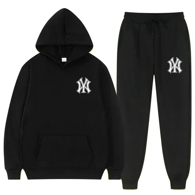 Men's running and fitness fashion casual sportswear set for autumn and winter, hooded sweatshirt + jogging pants two-piece set