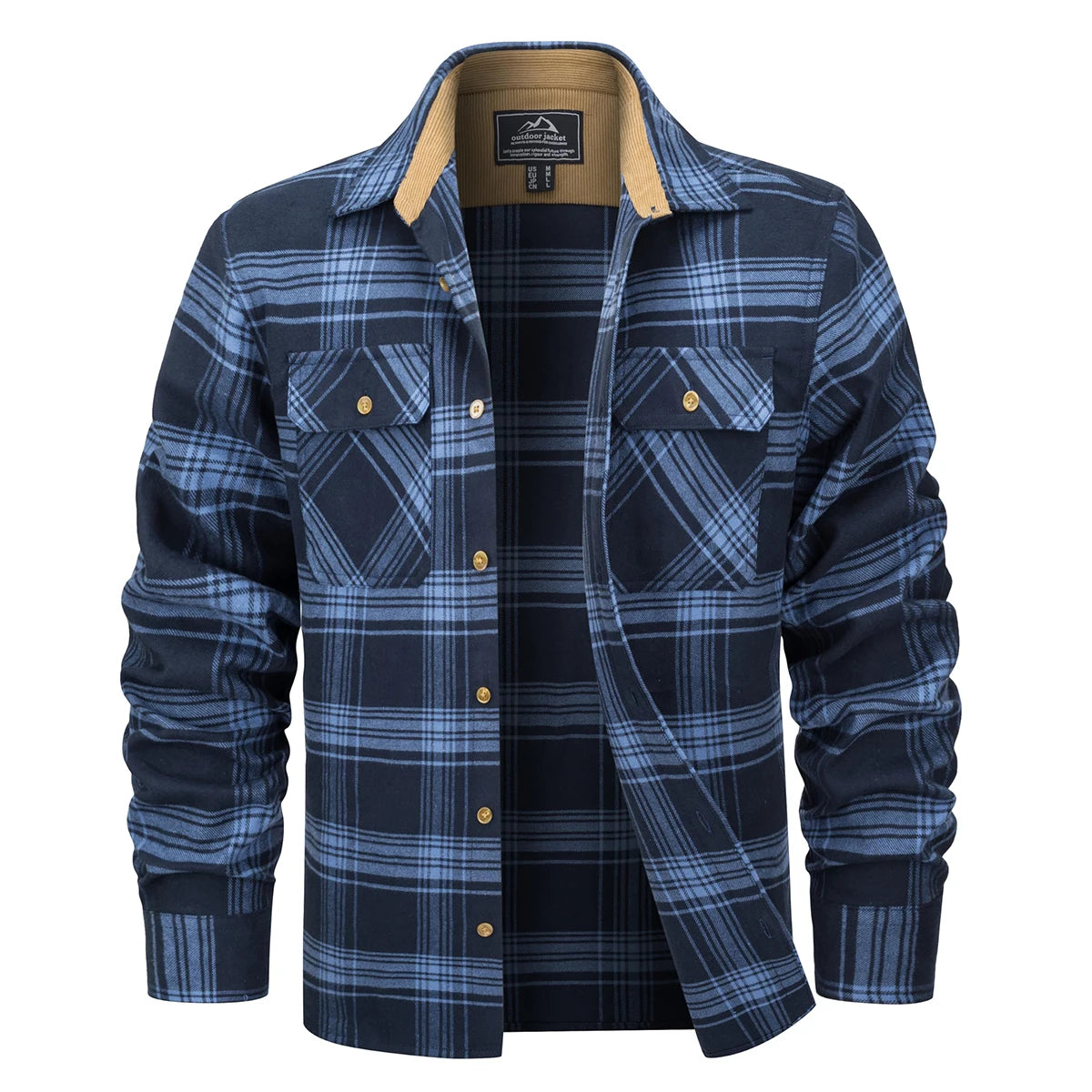 MAGCOMSEN Flanellhemden für Herren, langärmelig, Baumwolle, langärmelig, kariertes Hemd mit 2 Taschen, Knopfleiste, lässiges Cordhemd für Herren
