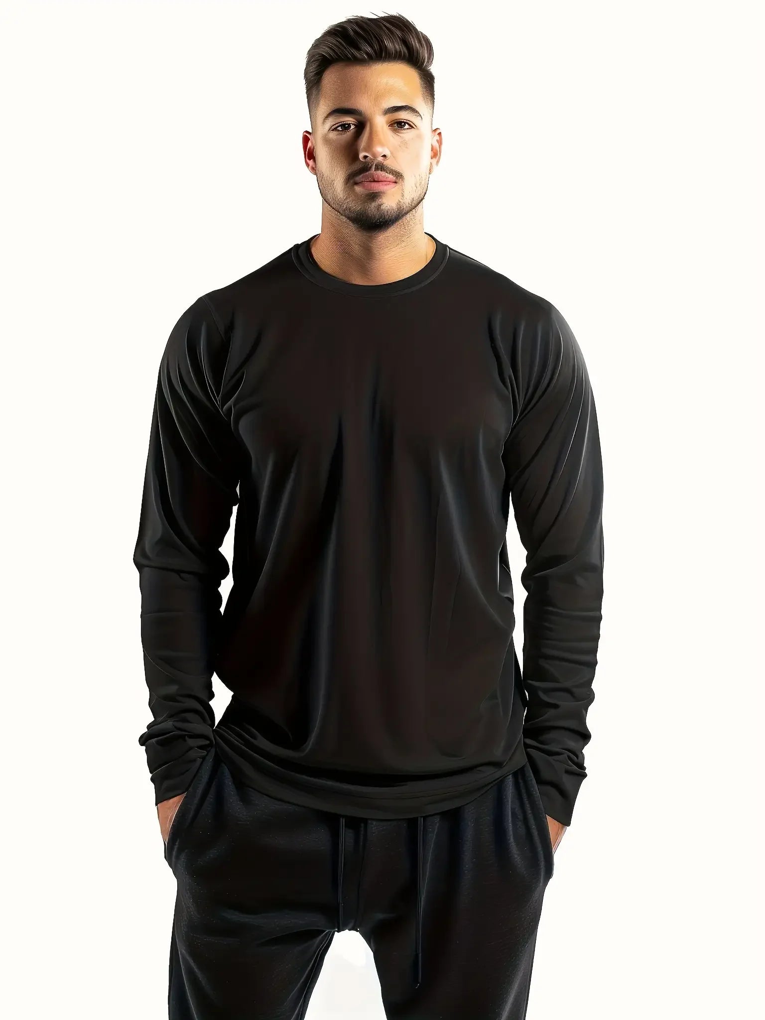 5-teiliges einfarbiges Herren-Langarm-T-Shirt mit Rundhalsausschnitt, vielseitiges Design, bequem und modisch