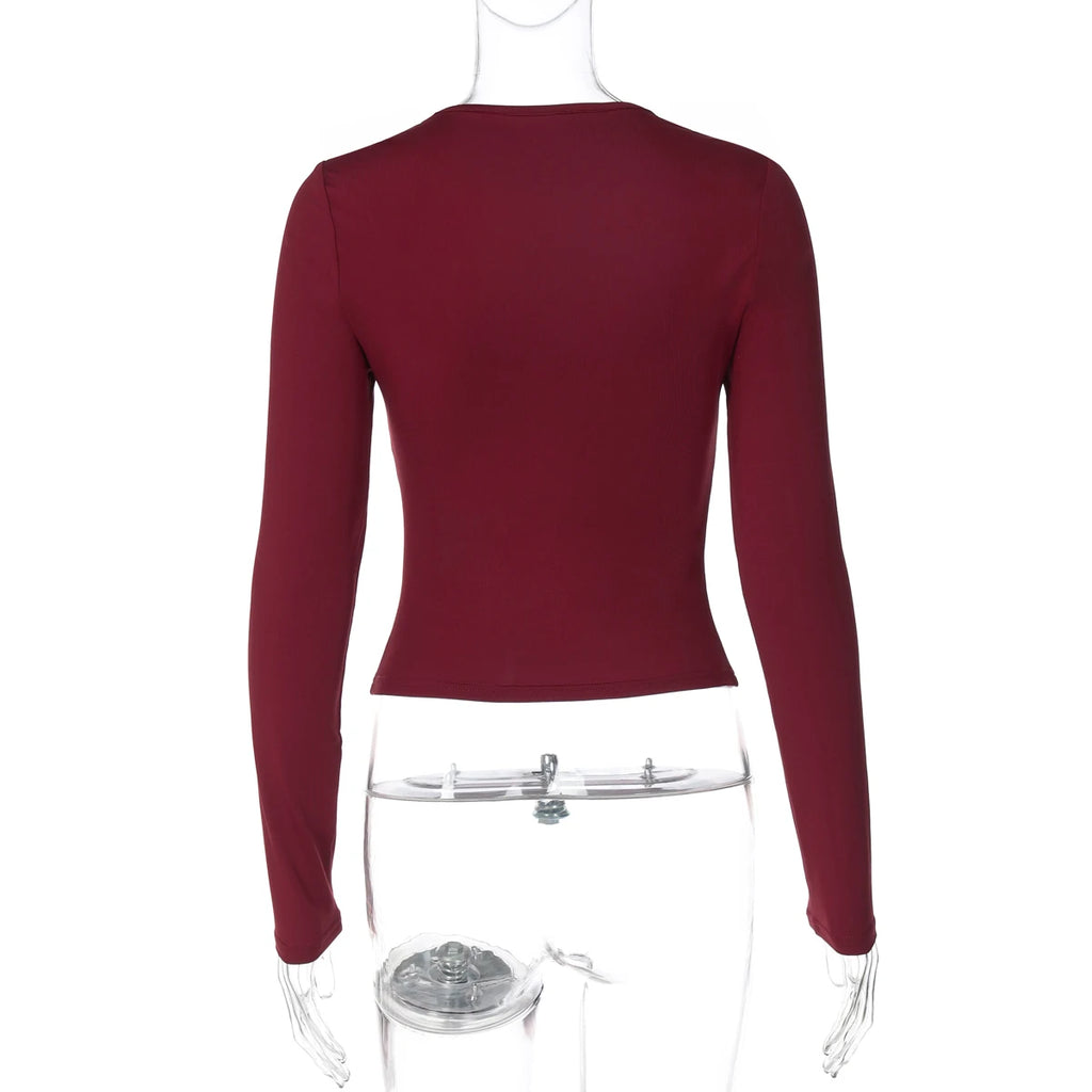 Dulzura 2025 Herbst Neueste Mode Sexy Quadrat Kragen Langarm Schlank Spitze Up Spitze Rüschen Patchwork T-Shirt Party Club Kleidung