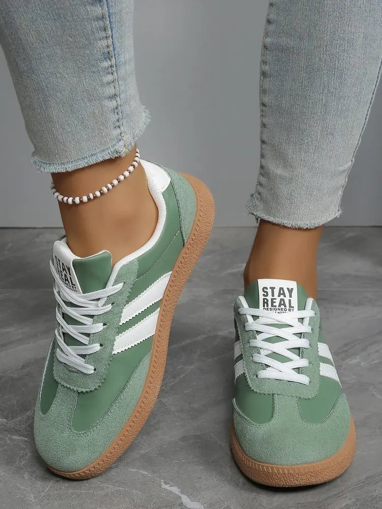 Leichte, bequeme Turnschuhe für Damen, modisch, gestreift, Schnür-Sportschuhe, Damen, lässig, atmungsaktiv, grüne Turnschuhe in Übergröße