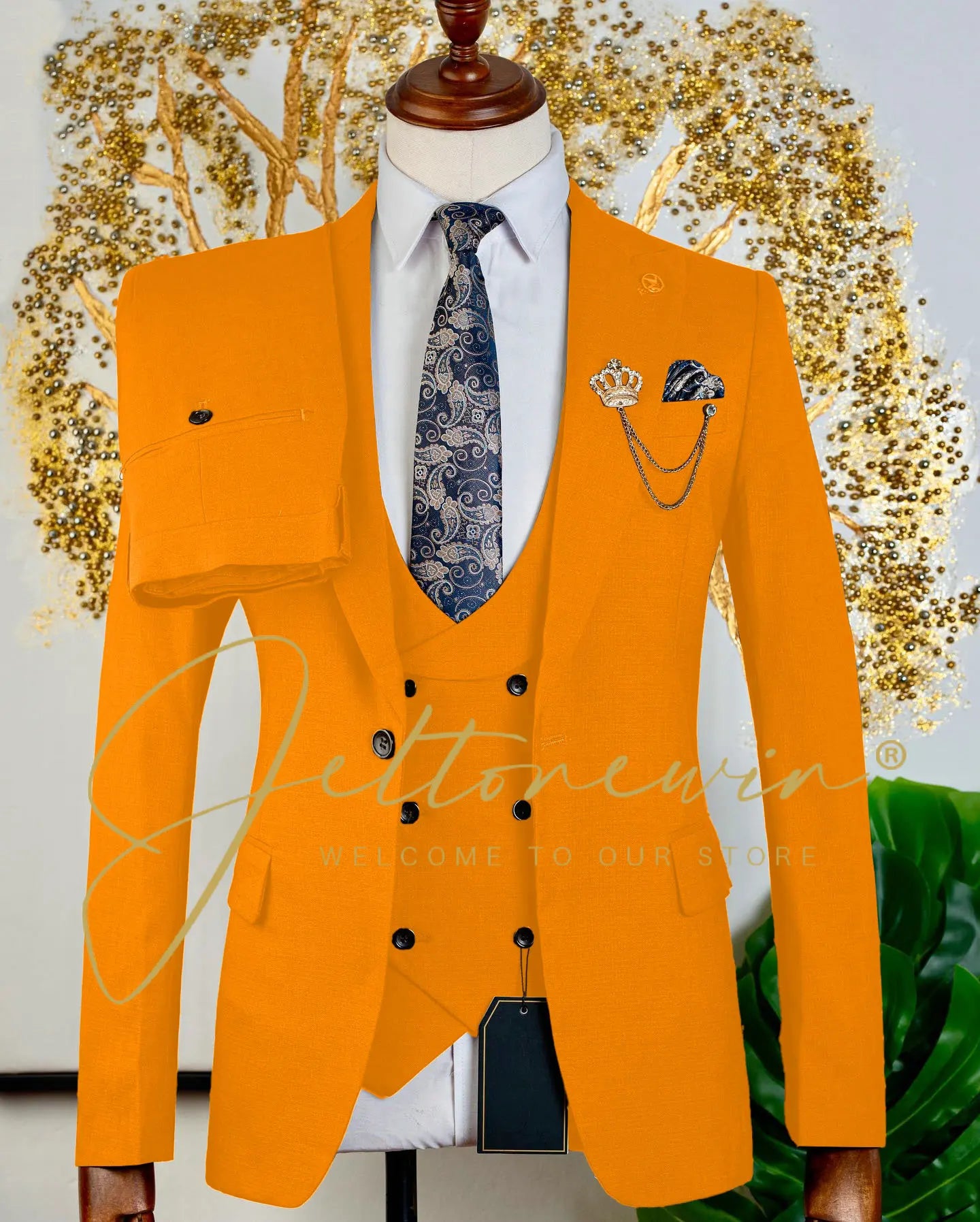 Brauner dreiteiliger Herrenanzug mit Weste und Hose, schmale Passform, formelle Kleidung für Hochzeit, Trauzeugen, Party, Business-Anlass