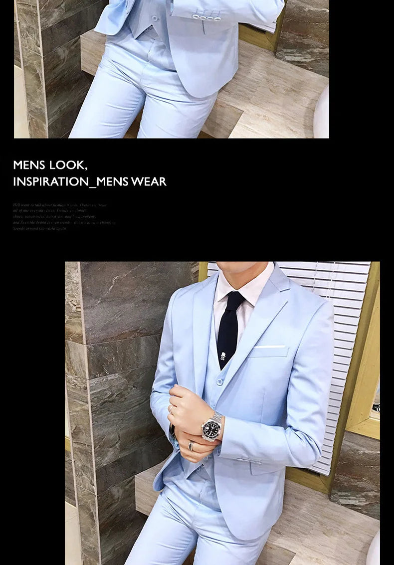 Frühling Herbst Neue Mode Für Männer Einfarbig Dünne Anzug Sets Casual Trendy Business 3 Stück Sets Blazer Weste Hosen männlichen