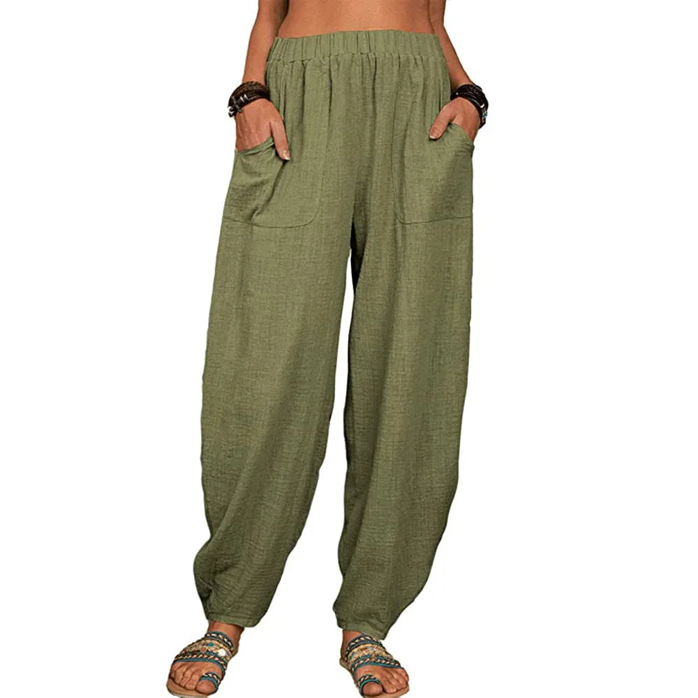 Sommer Baumwolle Leinen Breite Bein Hosen für Frauen Hosen Volle Länge Casual Hosen Weibliche Feste Lose Hohe Taille Gerade Hosen