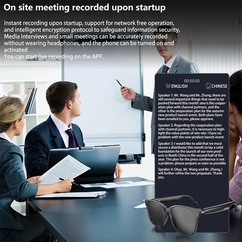 New AI Smart Glasses Intelligent Real-time Language Translator Bluetooth Wireless Headphone AI Chat Smart Sunglasses Men Wome
