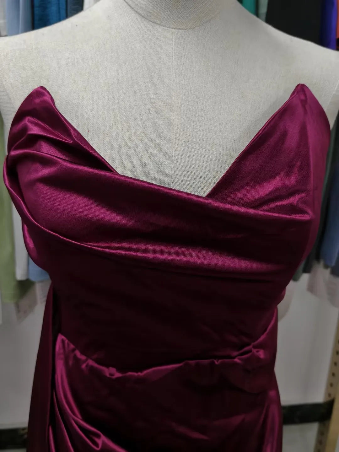Elegantes Trägerloses Einfarbiges Abendkleid Schickes Satin-Korsettkleid für Damen V-Ausschnitt Geschlitztes Blaues Langes Kleid Damen Sommer-Partykleid