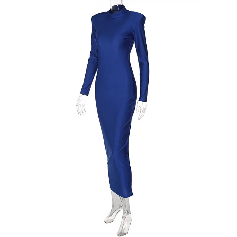 Schulter Gepolsterte Lange Hülse Bodycon Grün Party Club Maxi Lange Kleid 2024 Frühling Herbst Frauen Mode Elegante Kleidung