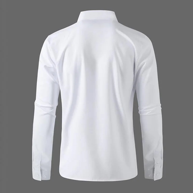 Neues, langärmliges, einfarbiges Business-Casual-Hemd für Herren, knitterfrei, knitterfrei, bequem, vielseitiges Oberteil für die ganze Saison