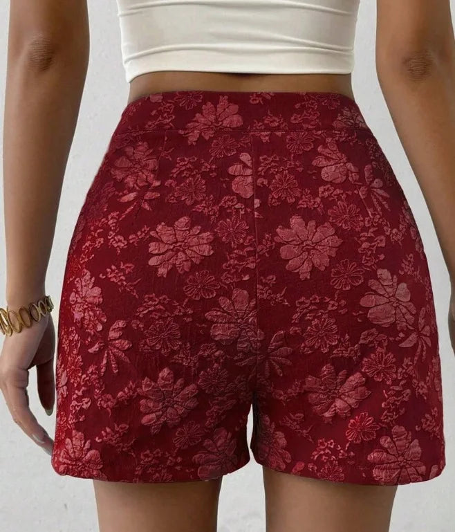 Damen Retro Jacquard High-Waist Straight Shorts – Atmungsaktive Sommer-Streetwear Hot Pants für Alltag und Urlaub