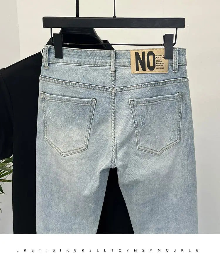 Jeans Herren Trendige Marke Helle Mode Jugend Freizeithosen Cowboy Einfache Ruffian Hübsche Schmal sitzende Röhrenjeans Männer