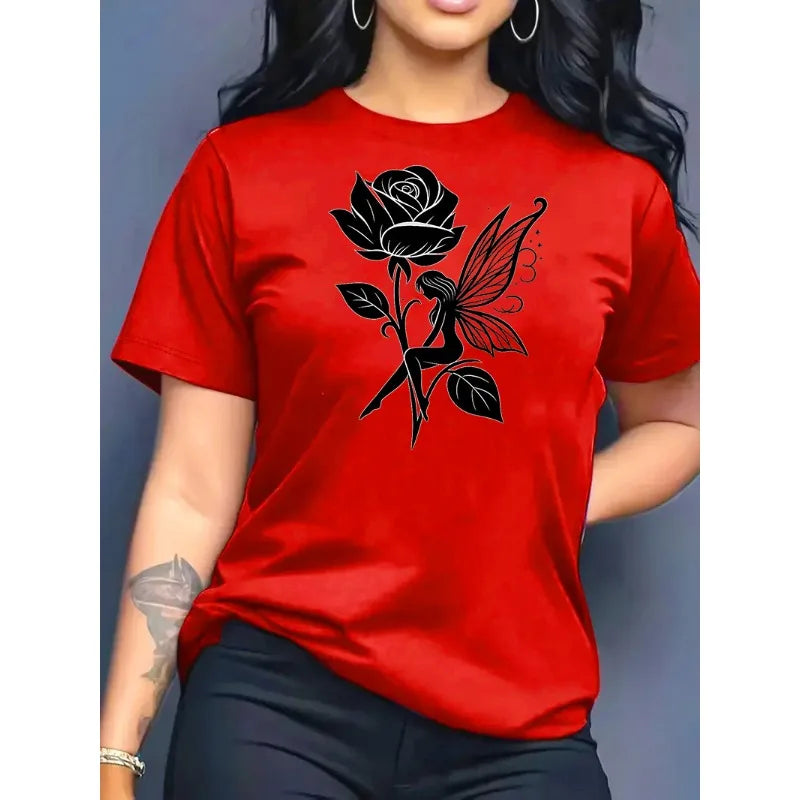 Reines Baumwoll-T-Shirt für Kinder, atmungsaktiv, Sommer 2026, Retro-Rosenelfen-Print, lässiges Eltern-Kind-Outfit für Jungen und Mädchen