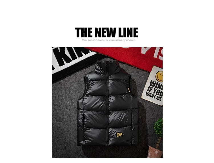 Männer Verdickte Daunen Baumwolle Weste Helle Oberfläche Mode Marke Warme Herbst Winter Oberbekleidung Schulter Pad Weste Jacke