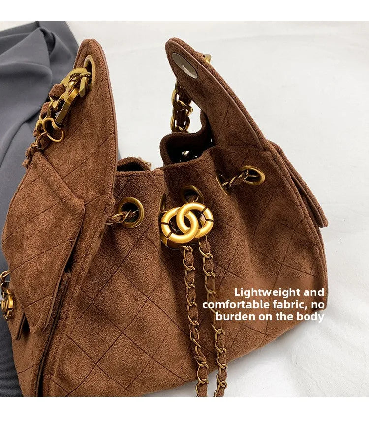 Trendy Geometric Chain Underarm Bag Women's Shoulder Bag Commuter Crossbody Bag Versatile PU Bucket Bag Autumn New Style