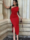 Damen Maxikleider Sexy Geschlitztes Schwarzes Ärmelloses Rückenfreies Schmales Kleid Sommer Damenmode Schulterfreies Club Elegantes Partykleid