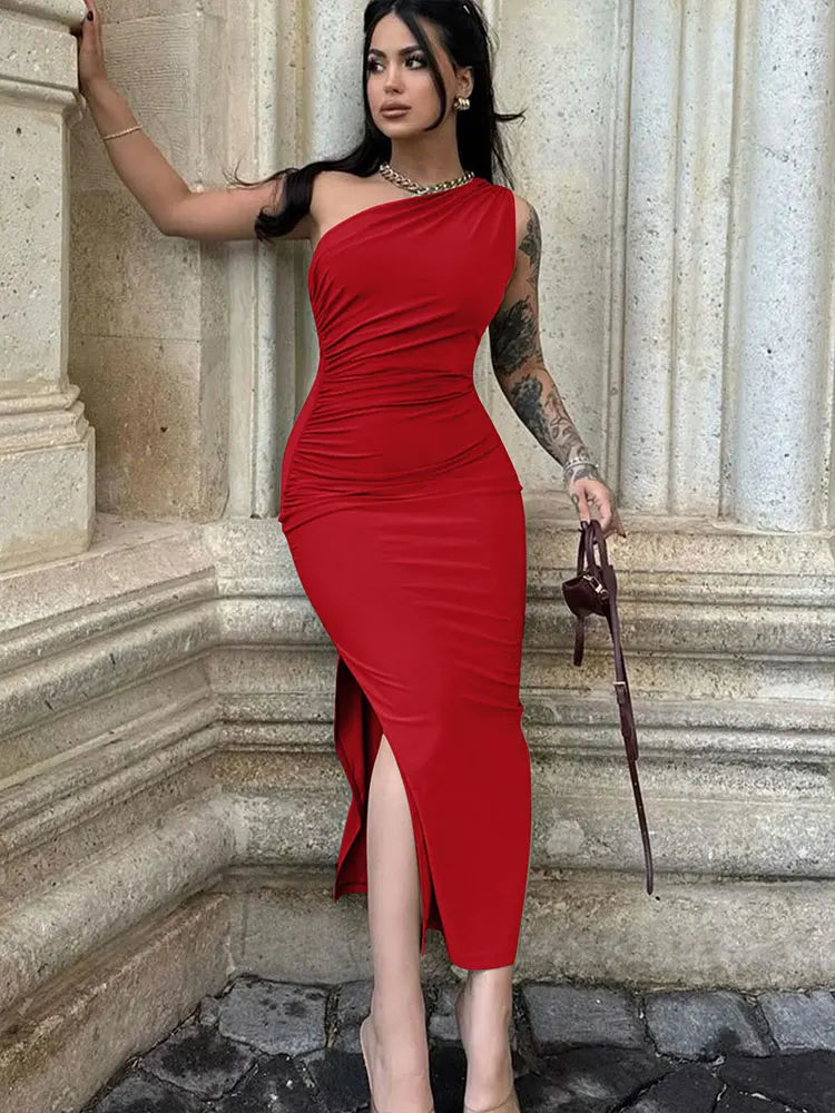 Damen Maxikleider Sexy Geschlitztes Schwarzes Ärmelloses Rückenfreies Schmales Kleid Sommer Damenmode Schulterfreies Club Elegantes Partykleid